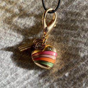 NEW- COACH Signature Bag Charm Metal Brass. Multicolor Heart shape